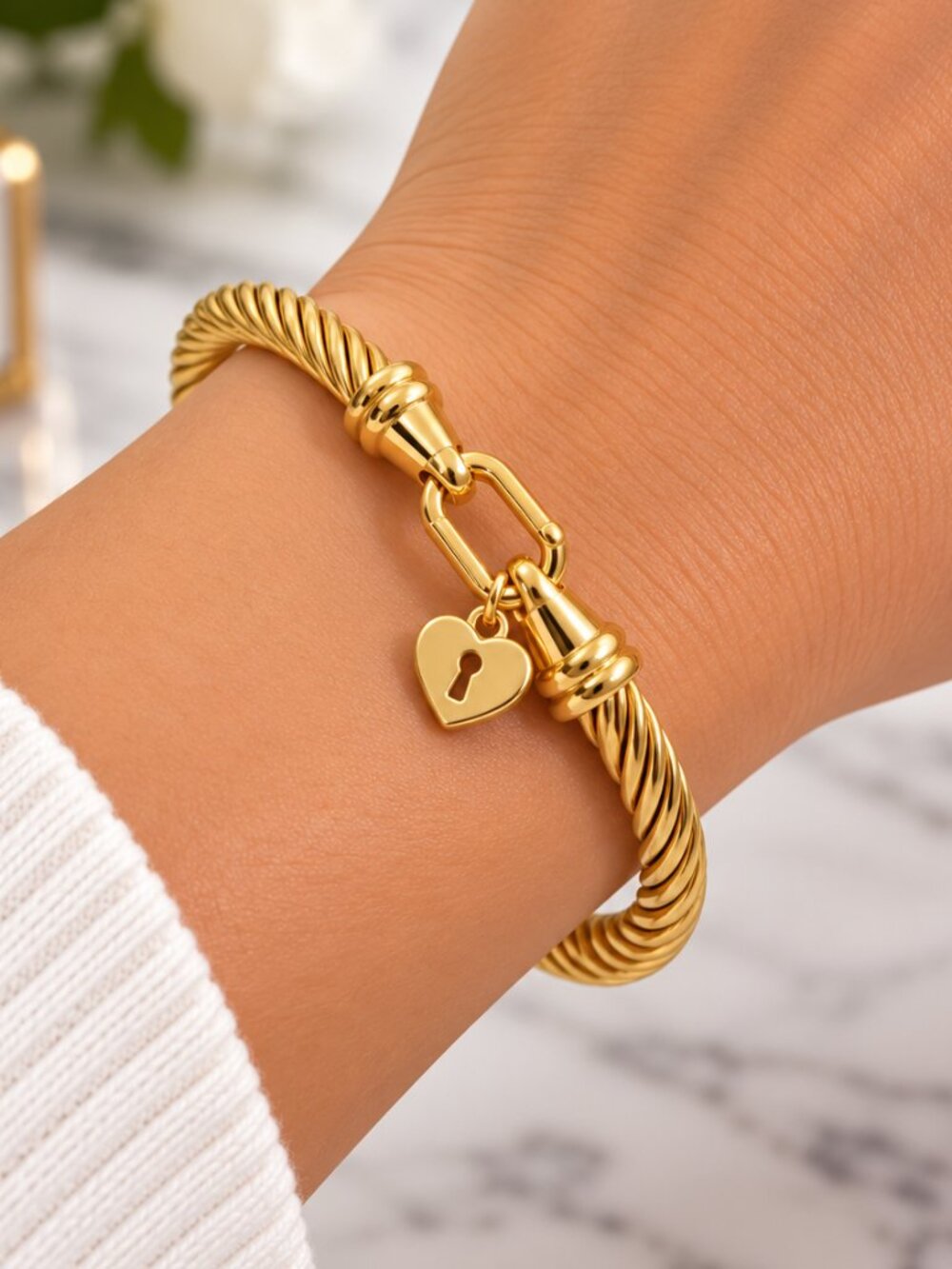 Stainless Steel Gold Twisted Rope Bracelet